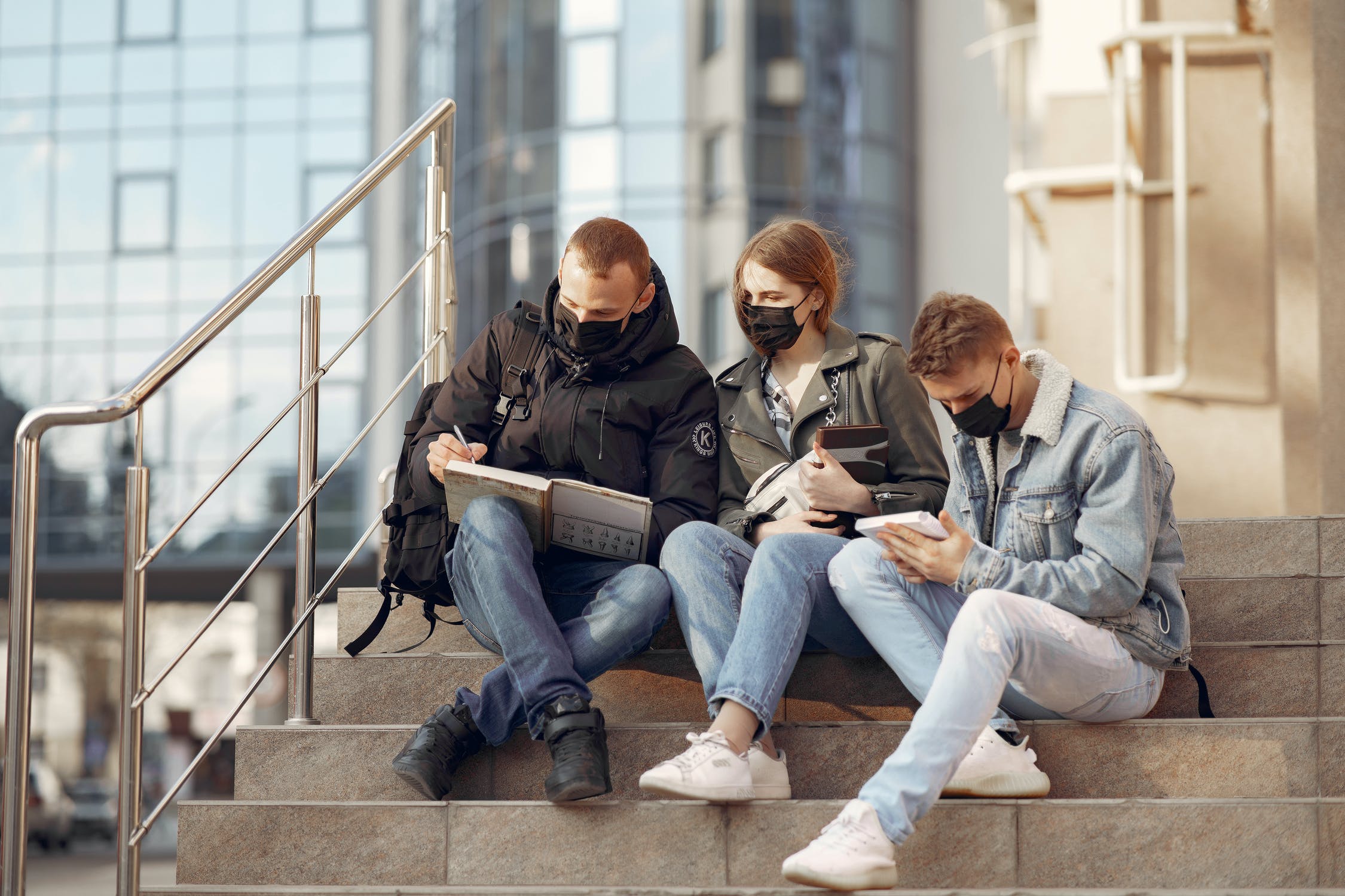 college students with masks